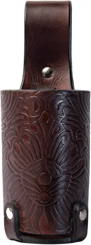 Miniatura 7 de Hulara Funda de cerveza de cuero pulido de grano completo para hombre, hebilla de cinturón de viaje de vaquero/al aire libre Cereza con lazo
