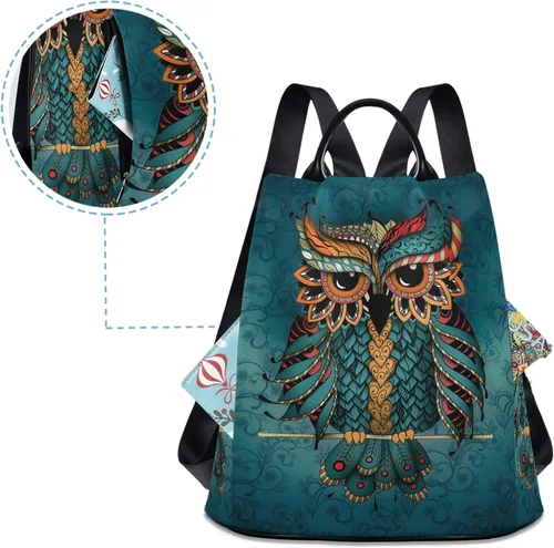 Miniatura 4 de ALAZA - Mochila para mujer, antirrobo, a la moda, bolsa de hombro, estampado de búho y étnico