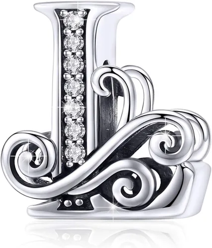 BISAER Dijes de plata de ley 925 con inicial de letra A-Z para pulseras, cuentas del alfabeto, regalos de joyería, Plata esterlina Diamante de