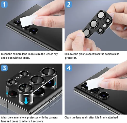 Miniatura 7 de Korecase Diseñado para Samsung Galaxy S23 Ultra Protector de lente de cámara Película de lente de vidrio templado, cubierta de cámara de metal