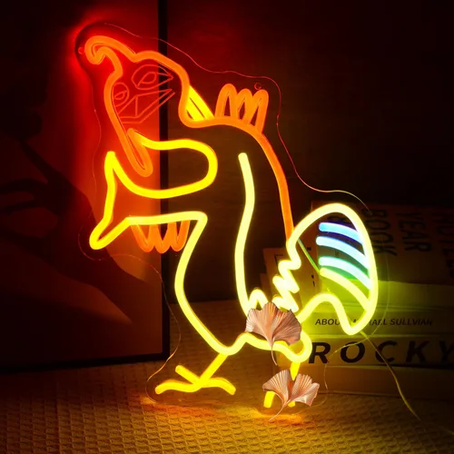 Miniatura 4 de Letreros de neón de pollo, luz LED de pollo vibrante, lámpara de meme graciosa de neón para decoración de dormitorio universitario, al aire libre