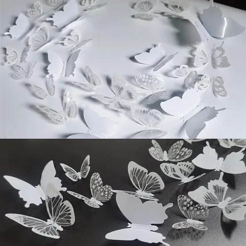 Miniatura 2 de Ewong Decoración de pared de mariposa 3D – 66 piezas de decoración de mariposa blanca para tartas – Calcomanía de pared extraíble impermeable