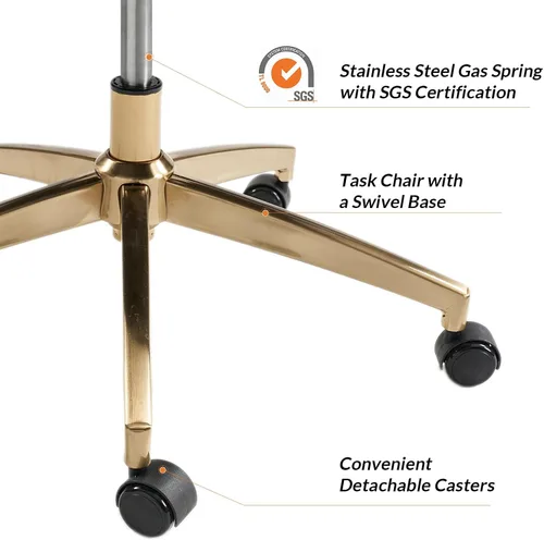 Miniatura 7 de HULALA HOME Silla de oficina ejecutiva moderna, silla de escritorio ergonómica copetuda de piel sintética con base chapada en oro y reposabrazos