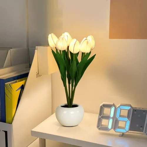 Miniatura 9 de Lámpara de mesa de tulipán, lámpara de mesa de tulipán, flor de tulipán, funciona con pilas, simulación de flores en maceta, decoración