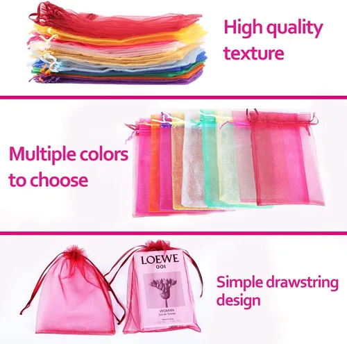 Miniatura 3 de LYSXP 100 piezas de bolsas de organza 5 x 7 pulgadas, bolsas de organza de malla con cordón para joyería, pequeñas bolsas de cordón para regalos