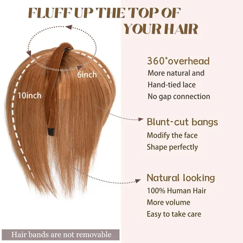Miniatura 2 de viviaBella Diadema de trenza trenzada de 10 pulgadas para mujer, extensiones de cabello humano con clip y flequillo (rojo cobre)