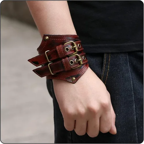 Miniatura 7 de Pulsera de cuero ancho con hebilla de cinturón punk rock