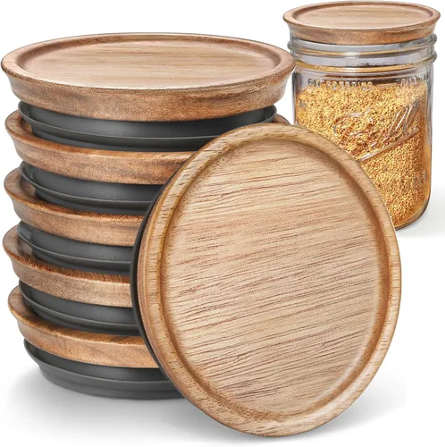 Miniatura 11 de 6 paquetes de tapas de tarros Mason de boca regular de madera para tarros Ball/Mason/Kerr, madera de acacia natural, material de grado alimenticio