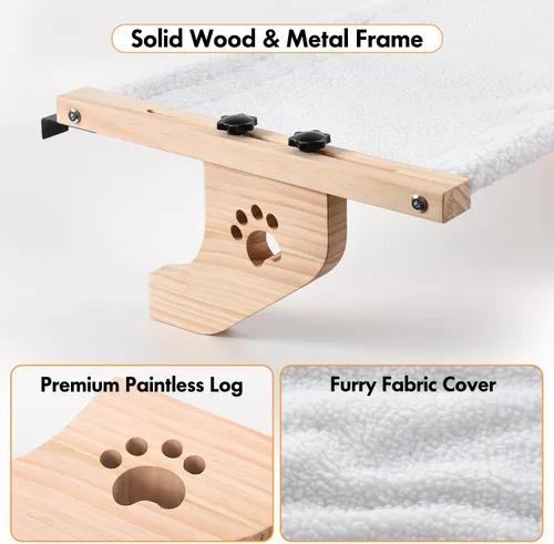 Miniatura 5 de AMOSIJOY Percha de Ventana para Gatos con Hamaca de Ventana Robusta con Marco de Madera y Metal para Gatos Grandes, Cama de Gato Fácil de Ajustar