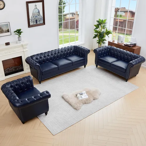 Miniatura 13 de QHITTY Juego de 2 piezas para sala de estar, Sofá Seccional Chesterfield Silla Contemporáneo Tapizado de Terciopelo Loveseat Juego de Sofás