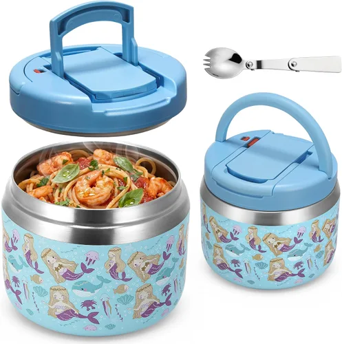 Miniatura 8 de MAXSO Tarro de comida aislado al vacío de 14 onzas con tapa de hebilla de cuchara, termo de sopa para niños para comida caliente, boca ancha, Negro