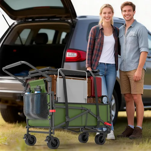 Miniatura 4 de LEVELEVE Vagón Plegable de Servicio Pesado - Carrito Plegable 2 en 1, Capacidad de 400 libras, Ruedas Todo Terreno con Frenos y Bolsillos Laterales