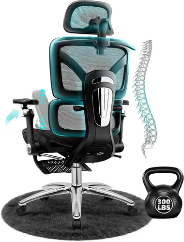 Ergonomic Mesh Office Chair with Footrest, Big and Tall Home Desk Chair with 5D Flip-Up Arms, Adjustable Lumbar Support, Gaming & Executive Computer