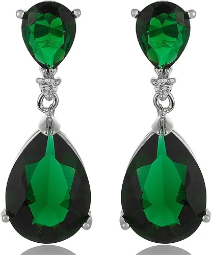 RIZILIA CELEBOX Aretes colgantes de lágrima con circonita cúbica de corte de pera 9 colores disponibles en chapado en oro blanco celebridad
