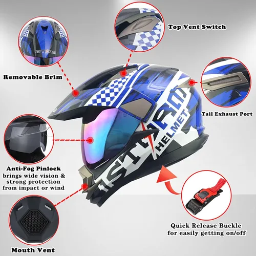 Miniatura 5 de 1Storm Casco Deportivo Dual Motocicleta Cara Completa Motocross Todoterreno Bicicleta Color Negro Mate