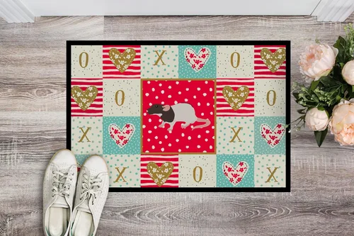 Miniatura 2 de Caroline's Treasures CK5459MAT Dumbo Rat Love Felpudo de 18 x 27 pulgadas, tapete rojo para puerta delantera para interiores y exteriores
