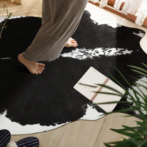 Miniatura 6 de BENRON Alfombra Premium de Piel de Vaca Negro, Alfombras de Piel de Vaca Sintética para Sala de Estar Dormitorio Decoración del Hogar Occidental
