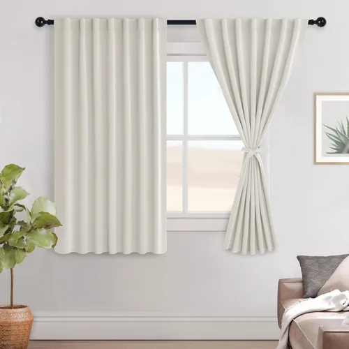 Miniatura 149 de Hiasan Cortinas opacas negras para dormitorio, cortinas opacas cortas de 45 pulgadas de largo, con aislamiento térmico, bolsillo para barra