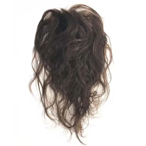 RemeeHi Cabello humano natural rizado 2.4x3.9 in clip en postizo esponjoso con flequillo 7.9 in para mujeres pérdida de cabello marrón oscuro Marrón