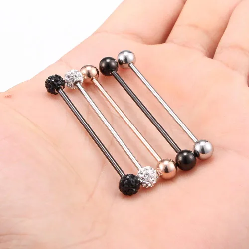 Miniatura 2 de Ruifan Piercings de 14 g de acero inoxidable Industrial Barbell para cartílago de la oreja joyería1 1/2 pulgadas (38 mm)