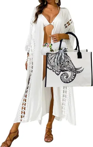 Miniatura 4 de Bolsas de lona grandes personalizadas, bolsas de playa reutilizables, regalos para mujeres, cumpleaños, con bolsillo interior, mandala