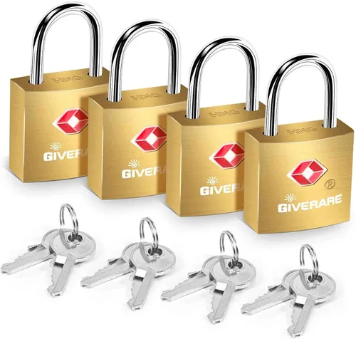 4 paquetes de candados de equipaje de viaje aprobados por TSA con llaves, candado con llave de latón macizo y cobre, candados pequeños para maleta,