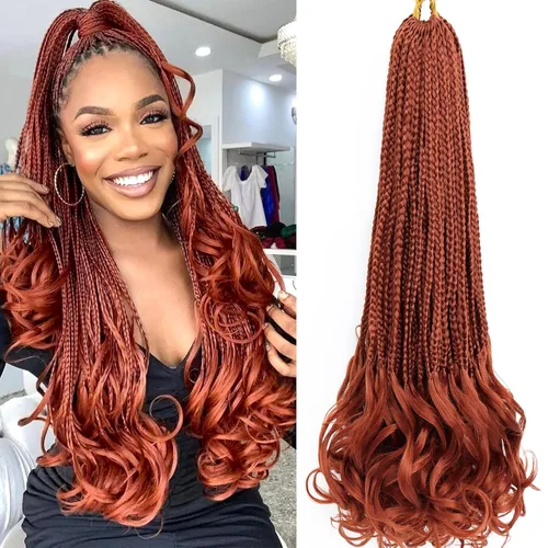 Miniatura 14 de Trenzas de ganchillo rizadas francesas de 22 pulgadas, 8 paquetes, trenzas de caja diosa grises para mujeres, de ganchillo pre-trenzadas con Trenzas