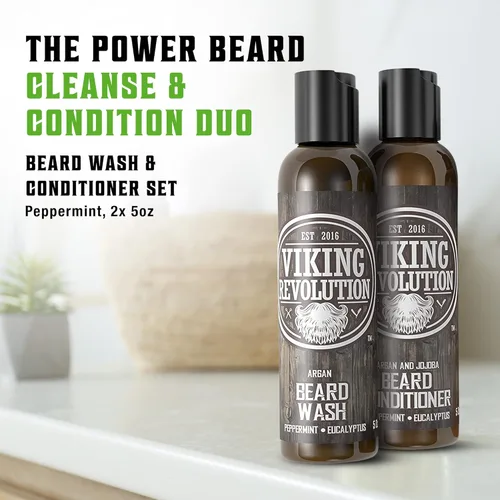 Miniatura 3 de Best Deal Juego de acondicionador para barba con aceite de argán y jojoba, suaviza y fortalece: menta natural y aroma a eucalipto, champú para barba