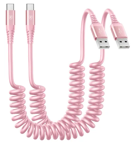 Miniatura 9 de Cable de carga USB tipo C de carga rápida, [2 paquetes, 3 pies] Cable de carga USB A a tipo C enrollado para automóvil USB-C compatible con iPhone