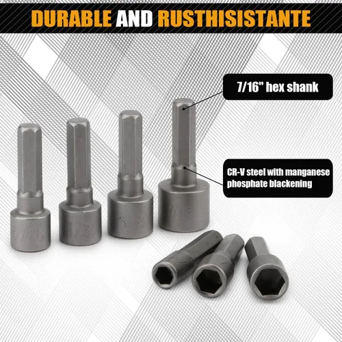 Miniatura 3 de Rongon Juego de 14 brocas para destornillador de tuerca eléctrica, tornillo de rosca métrica de acero, adaptador de brocas hexagonales de 1/4