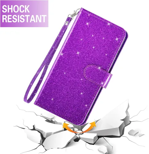 Miniatura 6 de Asuwish Funda de teléfono para T-Mobile Revvl 6 Pro 5G 2022 con protector de pantalla y cartera con purpurina, soporte para tarjeta con ranura