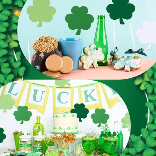 Miniatura 5 de Kisston 360 piezas de papel de trébol del día de San Patricio de 3.9 pulgadas, con forma de trébol verde y blanco, troquelados para proyectos