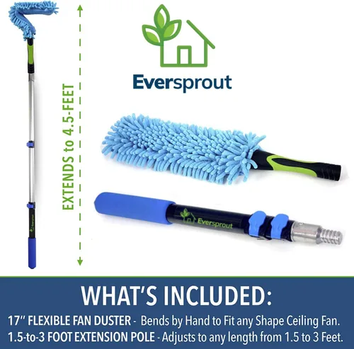 Miniatura 2 de EVERSPROUT Plumero de microfibra flexible de 3 pies para techo y ventilador, flexible para limpiar cualquier aspa, cabezal de cepillo extraíble