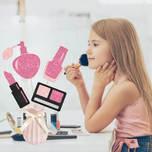 Miniatura 8 de 12 piezas de centro de mesa de maquillaje con purpurina, para spa, maquillaje, decoraciones de fiesta de cumpleaños para mesa, cosméticos, lápiz