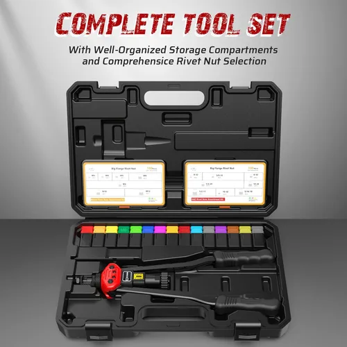 Miniatura 2 de CORWIN Pistola de Tuerca Remachadora de Ajuste de Carrera 1003 de 16 Pulgadas, con Mandriles de Especificaciones Métricas y SAE 15, y 200 Piezas