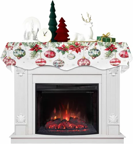 Miniatura 15 de Mantel con diseño de copo de nieve azul para chimenea de Navidad, bufanda para repisa, estola para estantes, renos, alces, nieve, bosque, cubierta