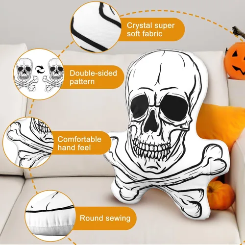 Miniatura 3 de Almohada de felpa de calavera de 14 pulgadas, almohada de felpa con forma de huesos para decoración de habitación, muñeca abrazadora, regalos suaves
