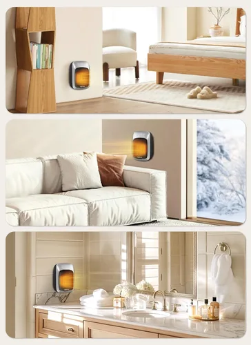 Miniatura 7 de GiveBest - Calentador de pared enchufable con control remoto, calentador de tomacorriente pequeño de 800 W con termostato ajustable, función