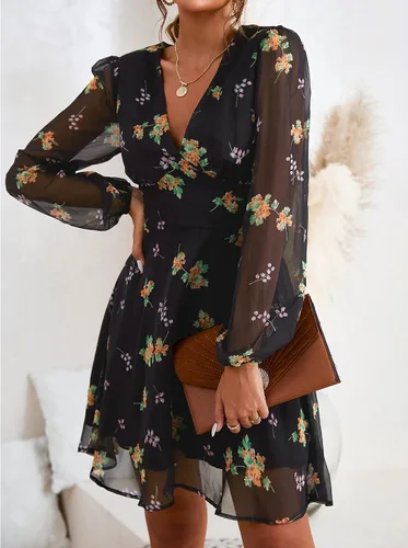 Miniatura 4 de CUPSHE Women's Mini Dress Casual Floral Chiffon Flowy Dresses Long Sleeve Dress for Women