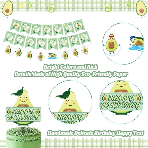 Miniatura 2 de Decoraciones de cumpleaños de aguacate, suministros para fiestas temáticas de frutas con pancarta de feliz cumpleaños, pancarta de guirnalda