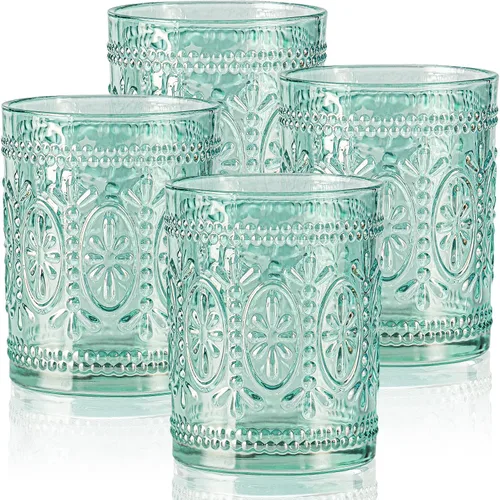 Miniatura 12 de abrwyy Juego de cristalería ámbar de 4 vasos vintage para beber, vasos de vidrio resistentes de 12 oz ámbar, vaso Old Fashioned, juego de vasos