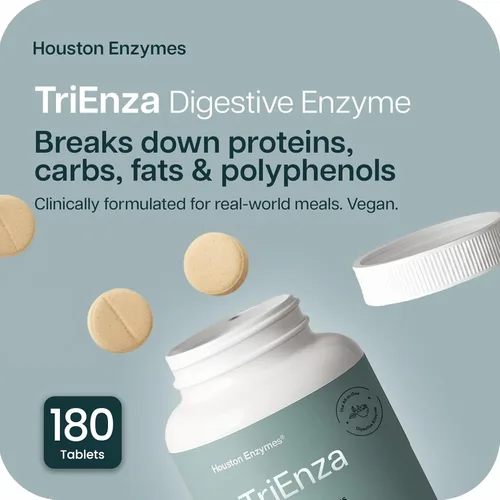 Miniatura 3 de Houston Enzymes TriEnza - Suplemento enzimático digestivo para gluten, caseína, soja, proteínas, carbohidratos, grasas y polifenoles, enzimas