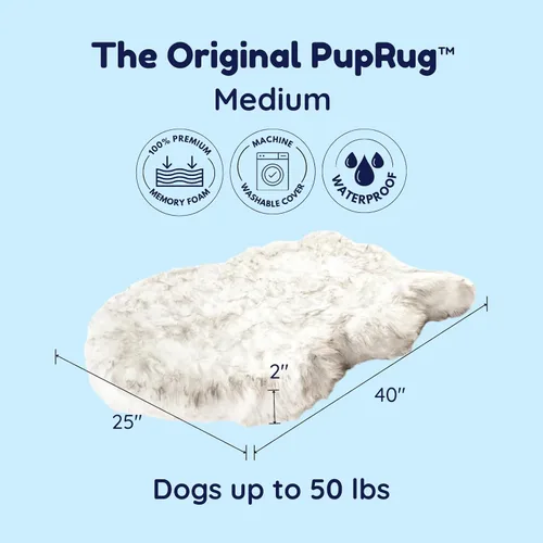 Miniatura 2 de PAW Brands PupRug - Cama ortopédica para perros grandes con piel sintética suave y esponjosa y espuma viscoelástica para aliviar el dolor