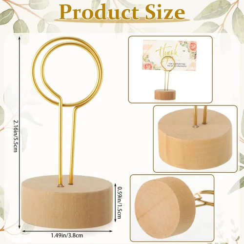 Miniatura 2 de 24 soportes de madera para números de mesa, alambre de metal con base de madera para una mejor estabilidad, soportes para tarjetas, centros de mesa