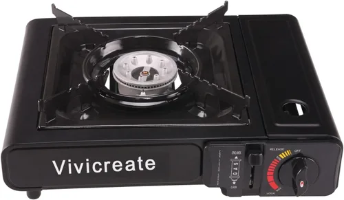 Miniatura 7 de Vivicreate Estufa de gas butano portátil de 8500 BTU para acampar, cocinar al aire libre, quemador portátil ligero con encendido automático, estufa