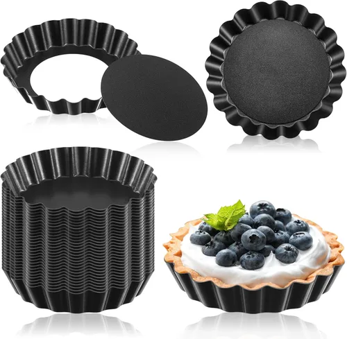 Uiifan 32 mini moldes para tartas, moldes antiadherentes de 3 pulgadas con parte inferior extraíble, sartén redonda acanalada para quiche para