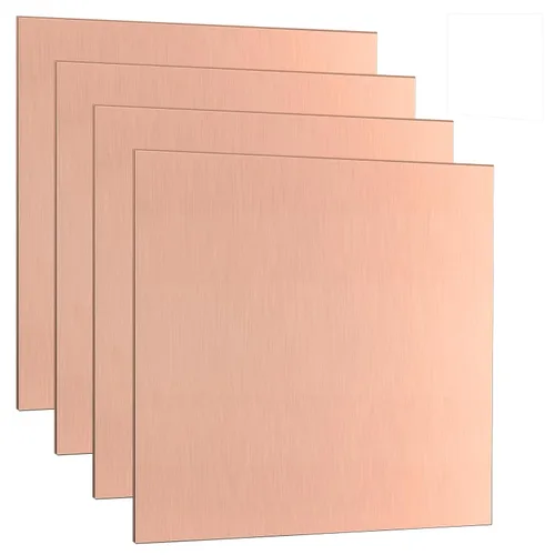 Adrattnay Paquete de 4 láminas de cobre puro 99.9% de metal de 8 x 8 pulgadas, hojas de cobre de calibre 24 de 0.020 in (0.02 pulgadas) con película