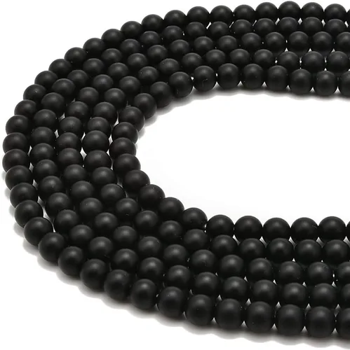 Miniatura 5 de Cuentas sueltas de gemas naturales redondas de 0.039 pulgadas de ónix negro de 0.039 pulgadas para hacer joyas y hacer bricolaje Agujero grande