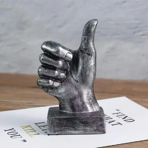 Miniatura 2 de Lependor Estatuas de escritorio de gestos de mano de poliresina de plata decoración de escultura de dedo - Escultura de pulgar de plata Escultura