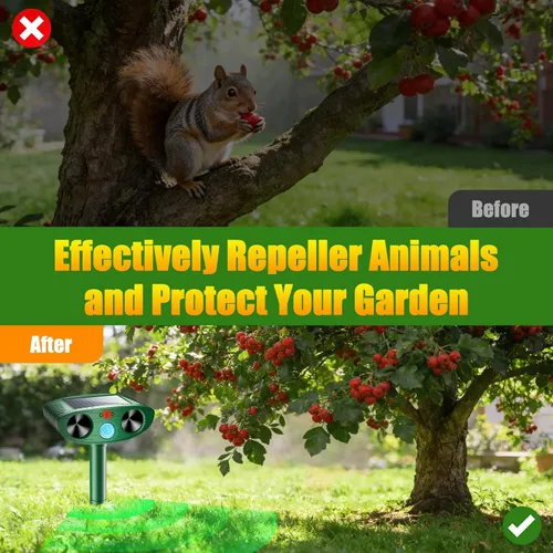 Miniatura 6 de Repelente de animales ultrasónico solar mejorado 2026 Repelente de animales para exteriores con sensor de movimiento, luz flash, repelente